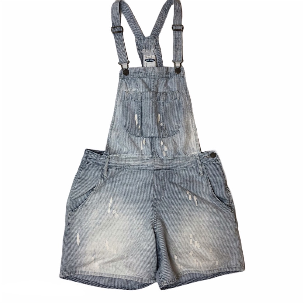 Denim acid wash romper short overalls